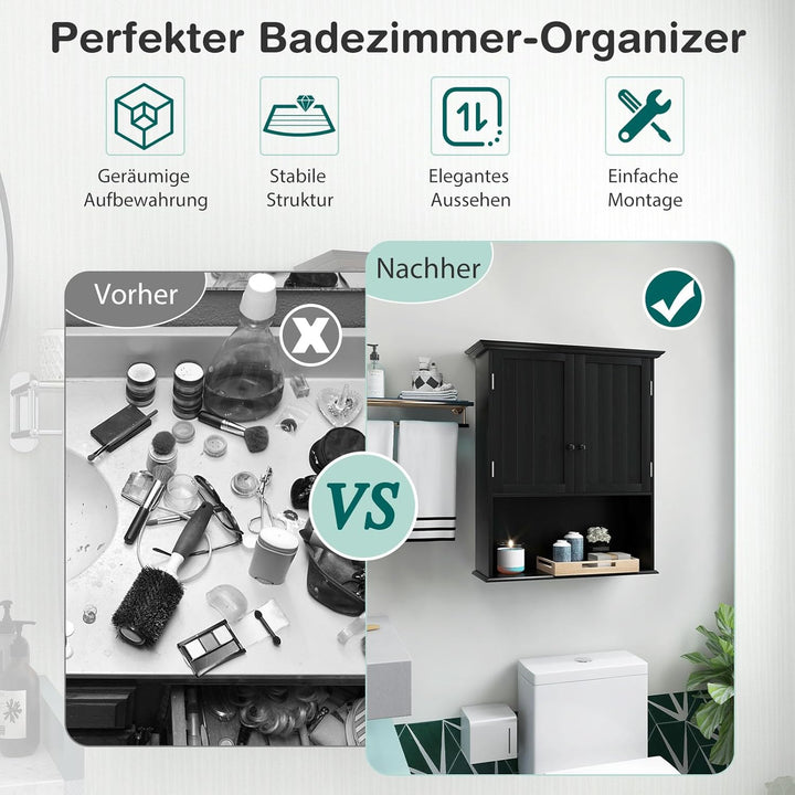 GOPLUS Hängeschrank Bad, Badschrank Holz mit verstellbarem Regal, Wandschrank hängend, Badezimmersch