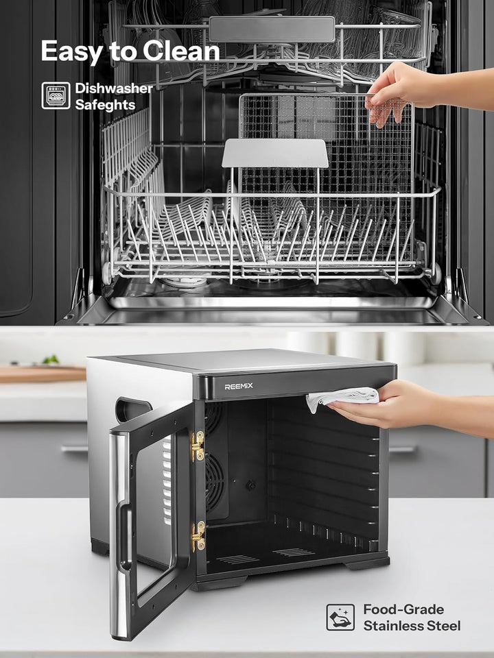 Dörrautomat Edelstahl mit digitaler Steuerung 1000W, Food Dehydrator mit 9 Edelstahl-Ablagegitter, G