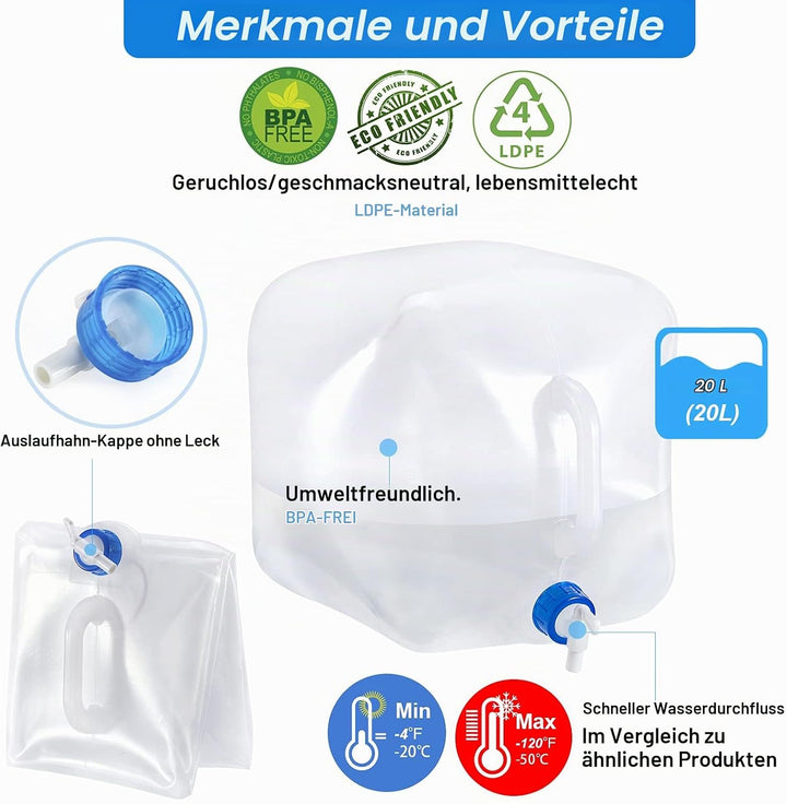 RISEPRO Faltbarer Wasserbehälter mit Zapfhahn, BPA-freier Wasseraufbewahrungskrug Wasserflasche für