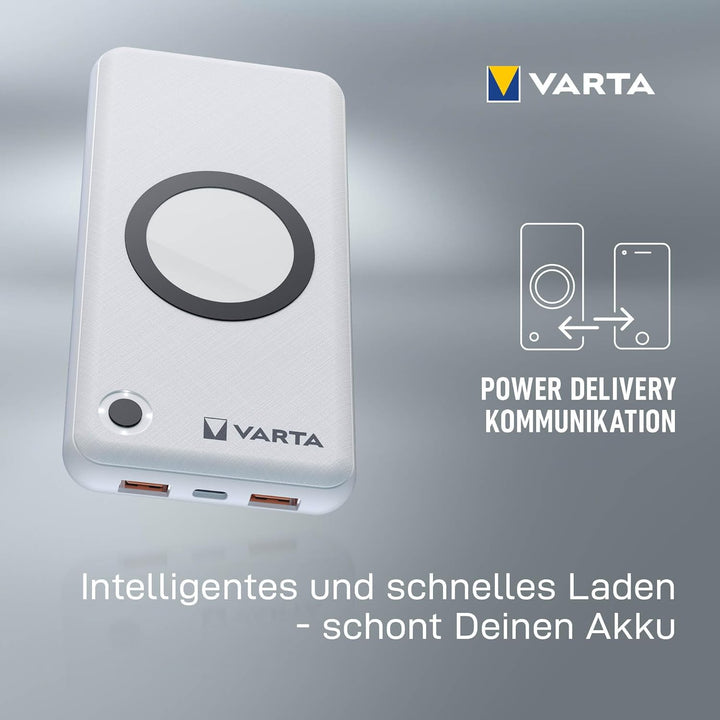 VARTA 2 in 1 Power Bank und Wireless Charger, kabelloses Ladegerät, Powerbank 15000mAh, LED Ladestan