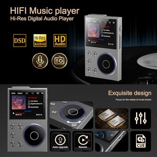 HiFi-MP3-Player mit Bluetooth, Verlustfreier DSD-hochauflösender Digitaler Audio-Musik-Player, Tragb