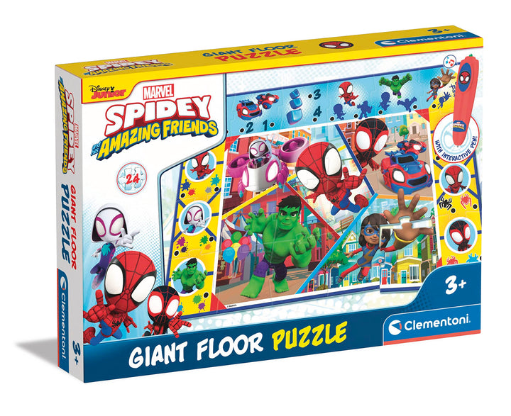 Clementoni Quiz-Bodenpuzzle Marvel Spidey 70x100 cm - Kinderpuzzle mit 24 Maxi-Puzzleteilen - Lernsp
