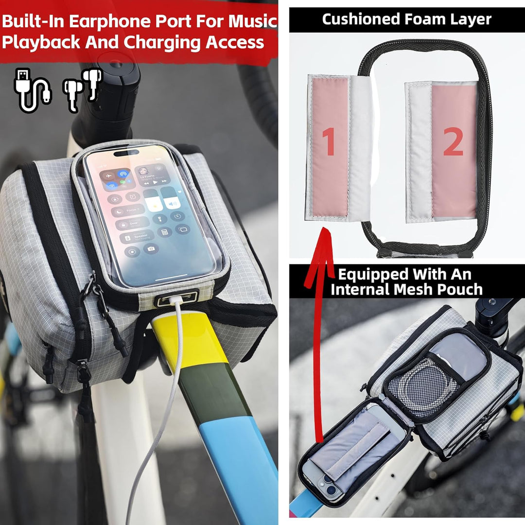 Rhinowalk Fahrrad Rahmentasche mit Handyhalter – wasserdichte Oberrohrtasche mit Regenschutz, Doppel