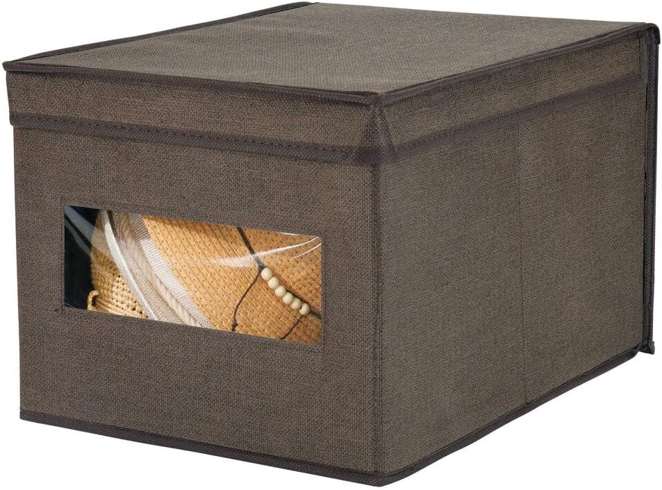 mDesign 6er-Set Stoffbox – praktische Aufbewahrungsbox mit Deckel und Sichtfenster für Schlaf-, Wohn