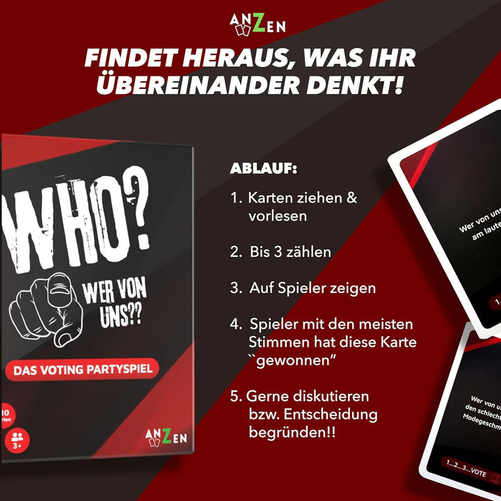 WHO? WER VON Uns? - Das Voting Partyspiel | Kartenspiel | Wer würde eher Abstimmung | Findet heraus,