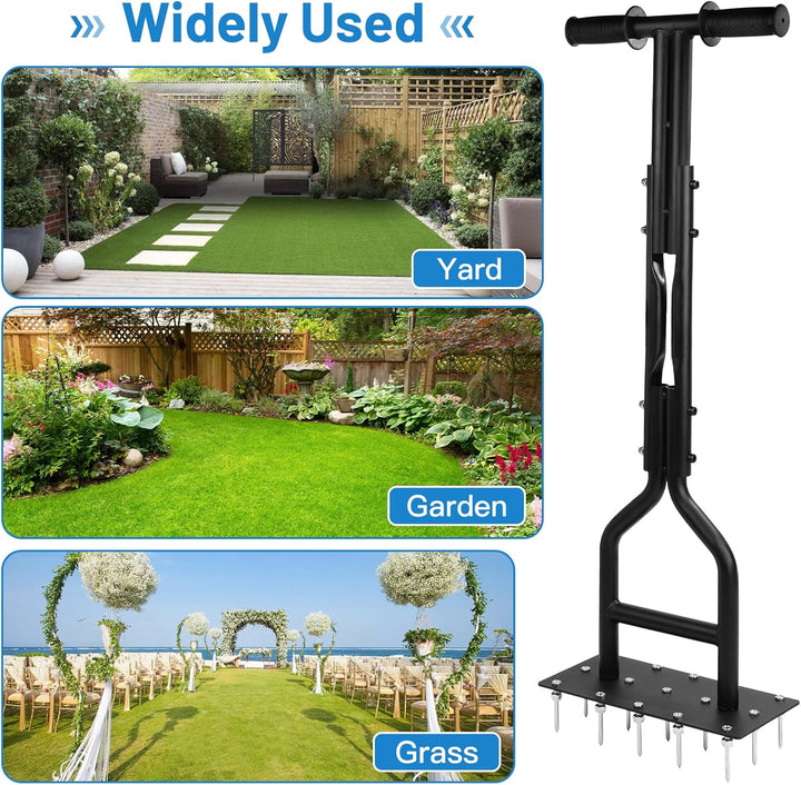 lalago 93cm Rasenlüfter Vertikutierer Manuell, Lawn Aerator mit 15 Massiven Tine und Gartengeräten,