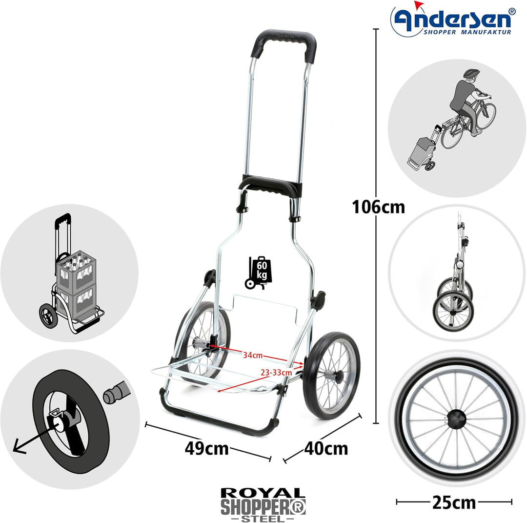 Andersen Einkaufstrolley Royal Stahl klappbar mit Metallspeichen-Rad Ø 25cm und 43 Liter Tasche Vekt