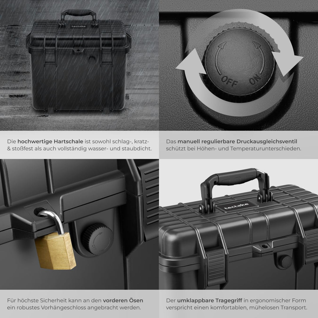 tectake® Universalkoffer, Fotokoffer, 41 x 22 x 34 cm, abschliessbare Box, Kunststoff Hardcase, stos