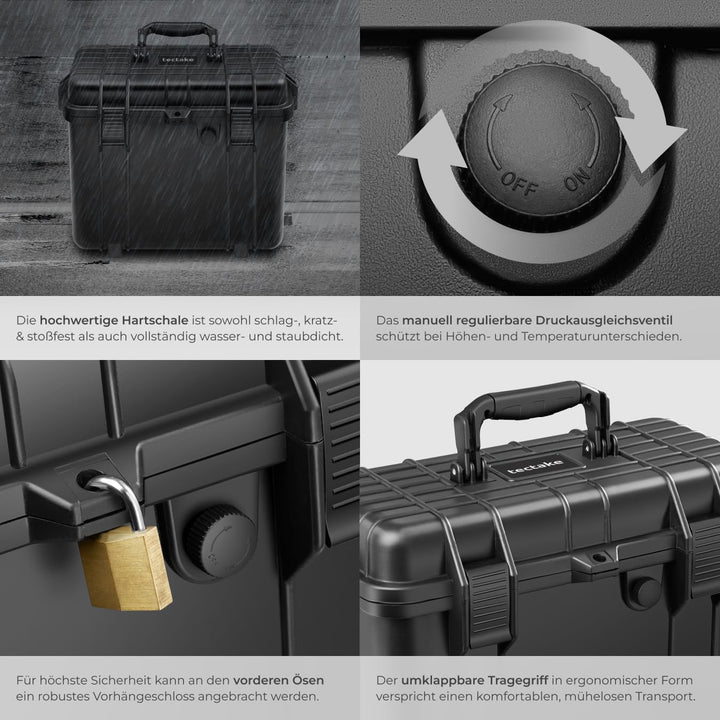 tectake® Universalkoffer, Fotokoffer, 41 x 22 x 34 cm, abschliessbare Box, Kunststoff Hardcase, stos