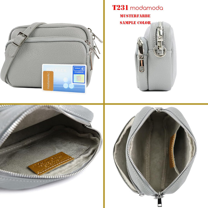 modamoda de - T231 - ital. Umhängetasche Klein Small aus Leder Blattgrün, Blattgrün