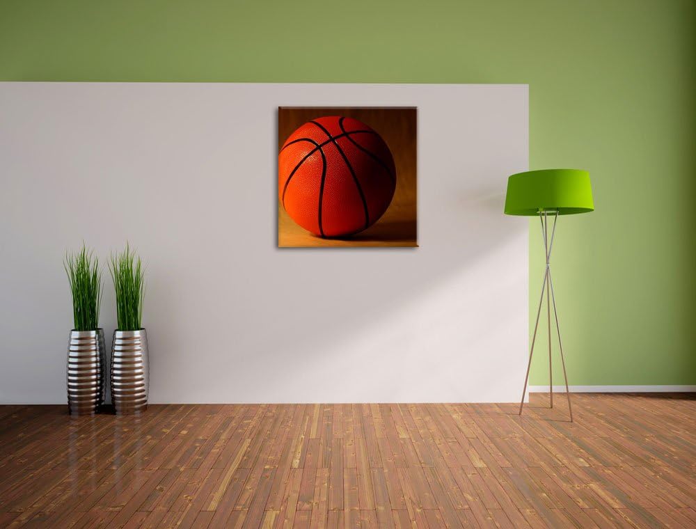 Pixxprint Basketball schwarzer Hintergrund, Format: 70x70 auf Leinwand, riesige Bilder fertig gerahm
