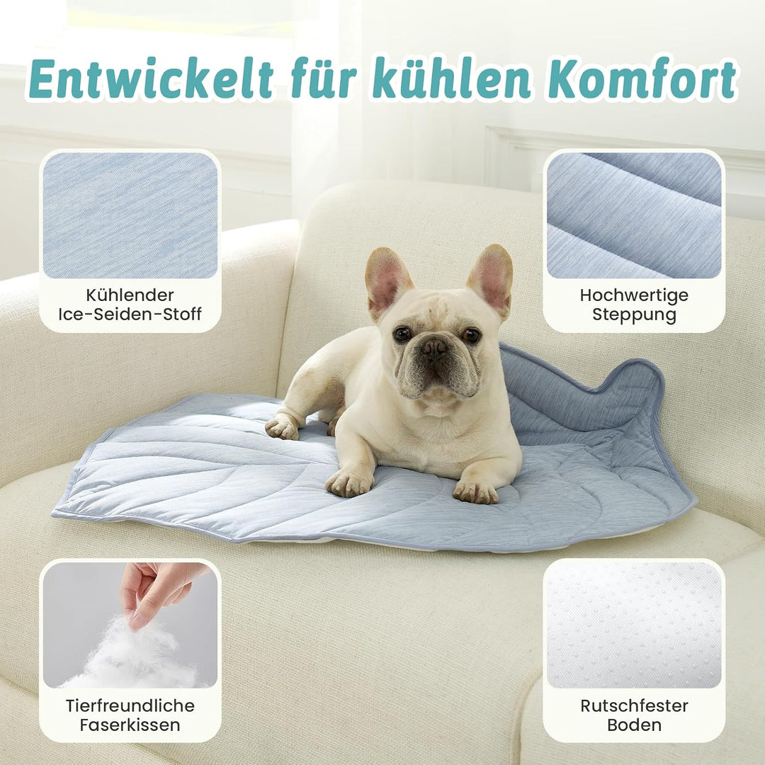 COZY KISS Kühlmatte Hunde & Katzen 83x71cm, Kühldecke mit Blattform-Gewebe Q-Max>0.4, Selbstkühlende