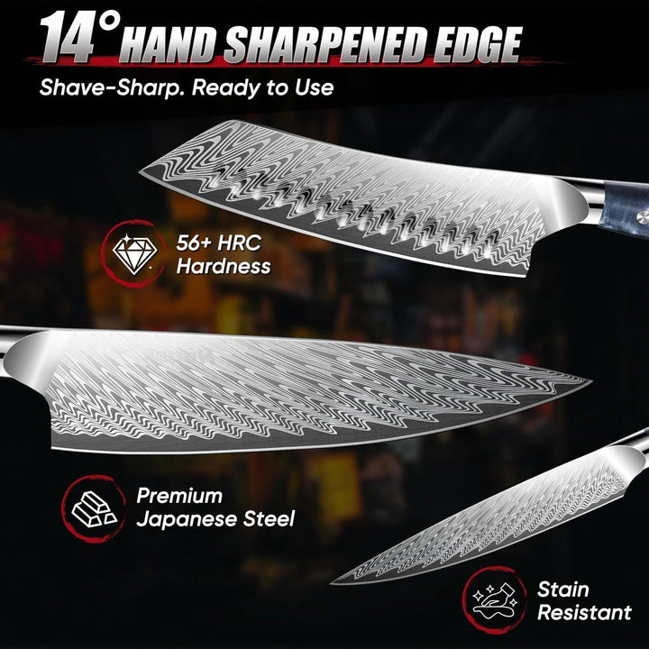 DRAGON RIOT Messerset 3-teilig, Ultra Scharfes Küchenmesser Set mit Ergonomischem Holzgriff, Japanis