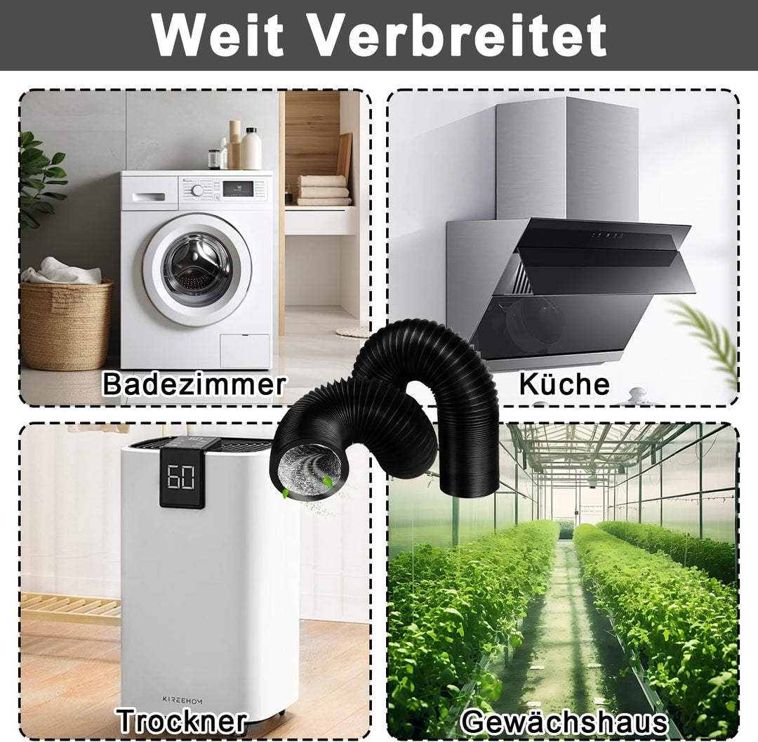 Alu Flexrohr Abluftschlauch 2M PVC Klimagerät Klimaanlage Wäschetrockner Abzugshaube Schwarz