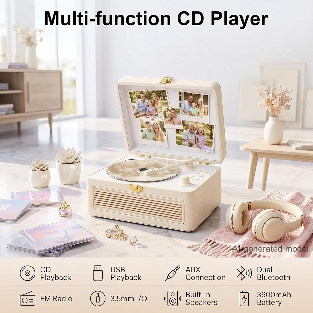 Gueray Tragbarer Bluetooth CD-Player mit Lautsprechern 3600mAh Wiederaufladbarer Vintage CD Spieler