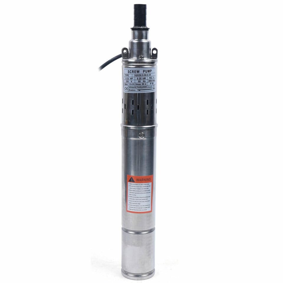 250W Tiefbrunnenpumpe, 20DB Edelstahl Wasserpumpe, 1600 Liter/Stunde, Eintauchtiefe bis 262 Zoll, fu