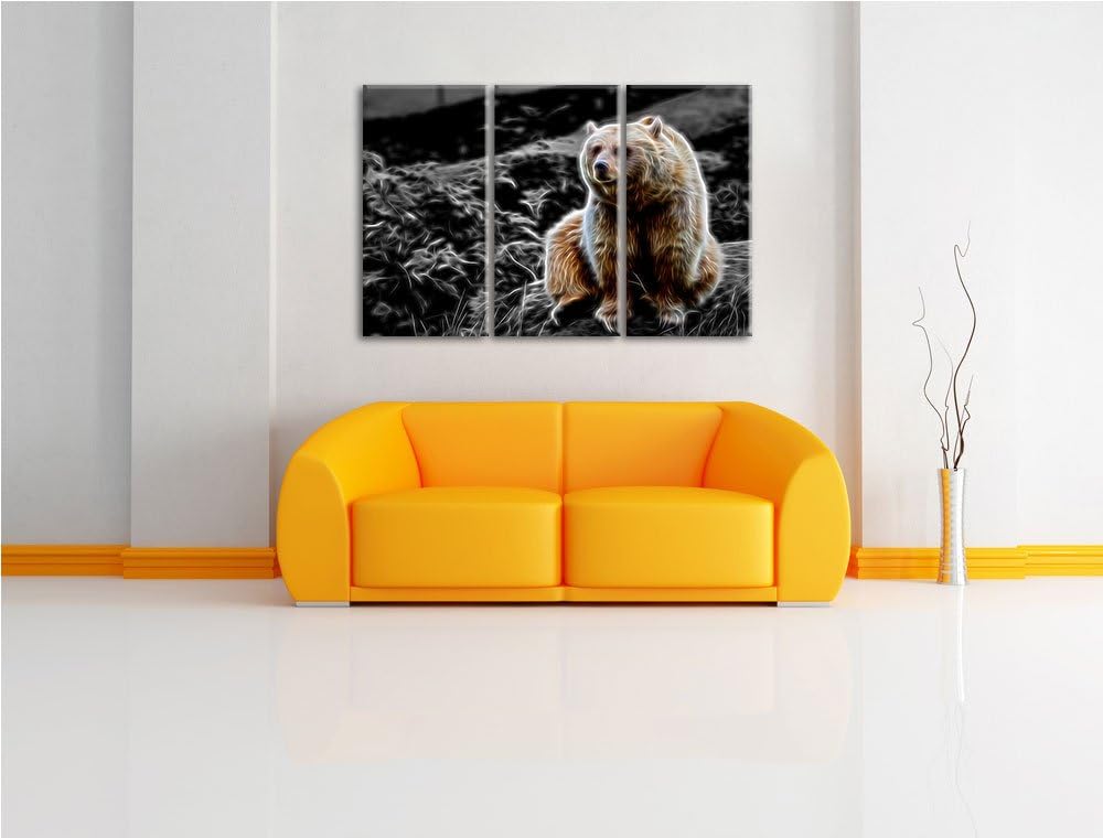 niedlicher Grizzly auf Stein schwarz/weiss Deluxe 3-Teiler Leinwandbild 120x80 Bild auf Leinwand, XX