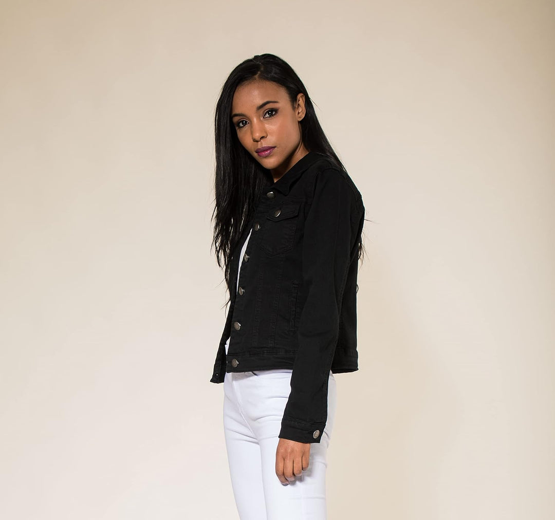 Nina Carter J212 Damen Slim-Fit Jeansjacke – Farbige Übergangsjacke mit Kent-Kragen und Taschen – Fr