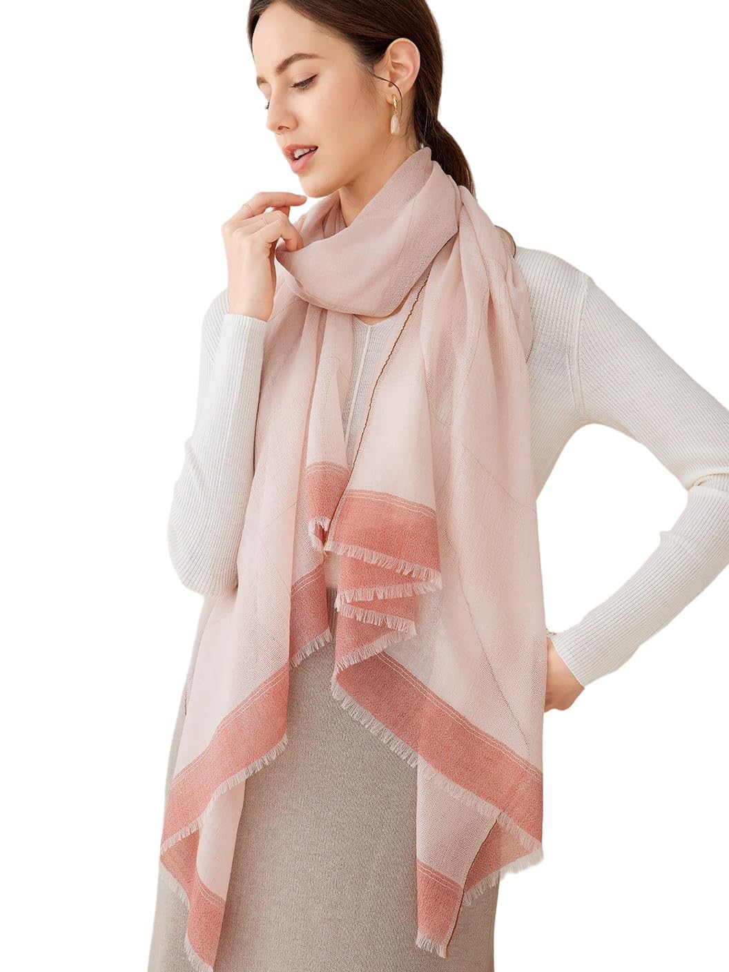 Farbgewebe Damen Unisex Kaschmir Schal 100% feine Kaschmirwolle gewebt mit Fransenrand XL Stola ganz