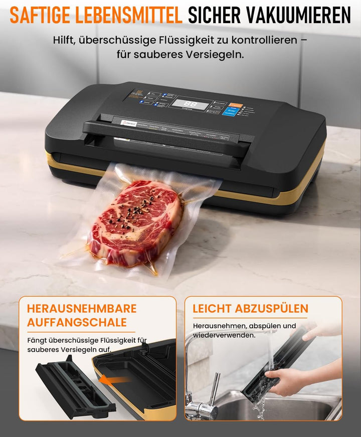 Vakuumiergerät für Lebensmittel, 95 kPa Profi Vakuumierer 18-in-1, doppelte Schweissnaht, Folienschw