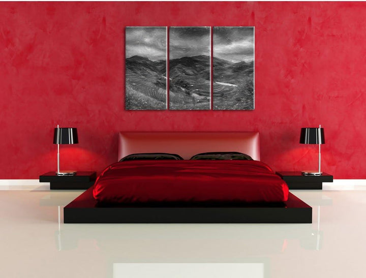 Pixxprint Berg Farm in Asien als Leinwandbild/Grösse: 3 Teilig (120x80) / Wandbild/Kunstdruck/fertig