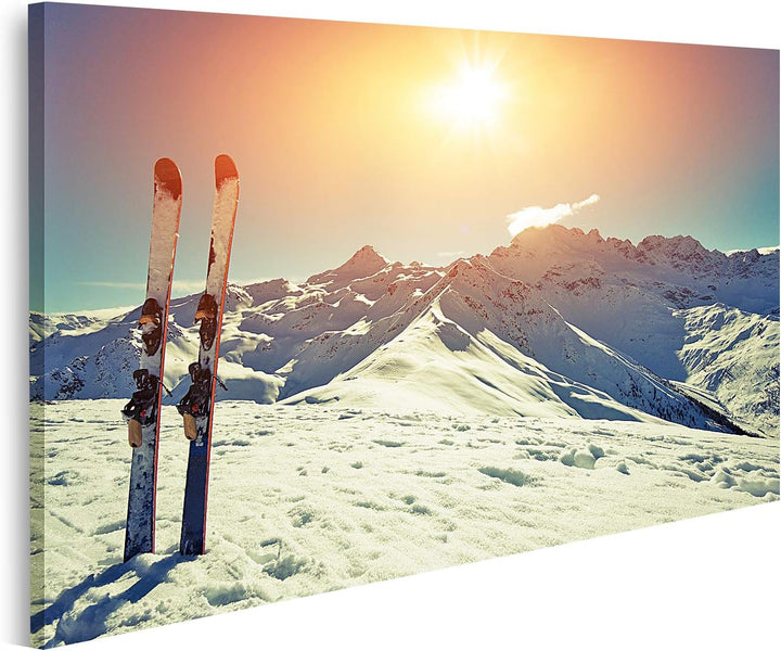 islandburner Bild auf Leinwand Skier Im Schnee In Den Bergen Bilder Wandbilder Poster Leinwand 100x5