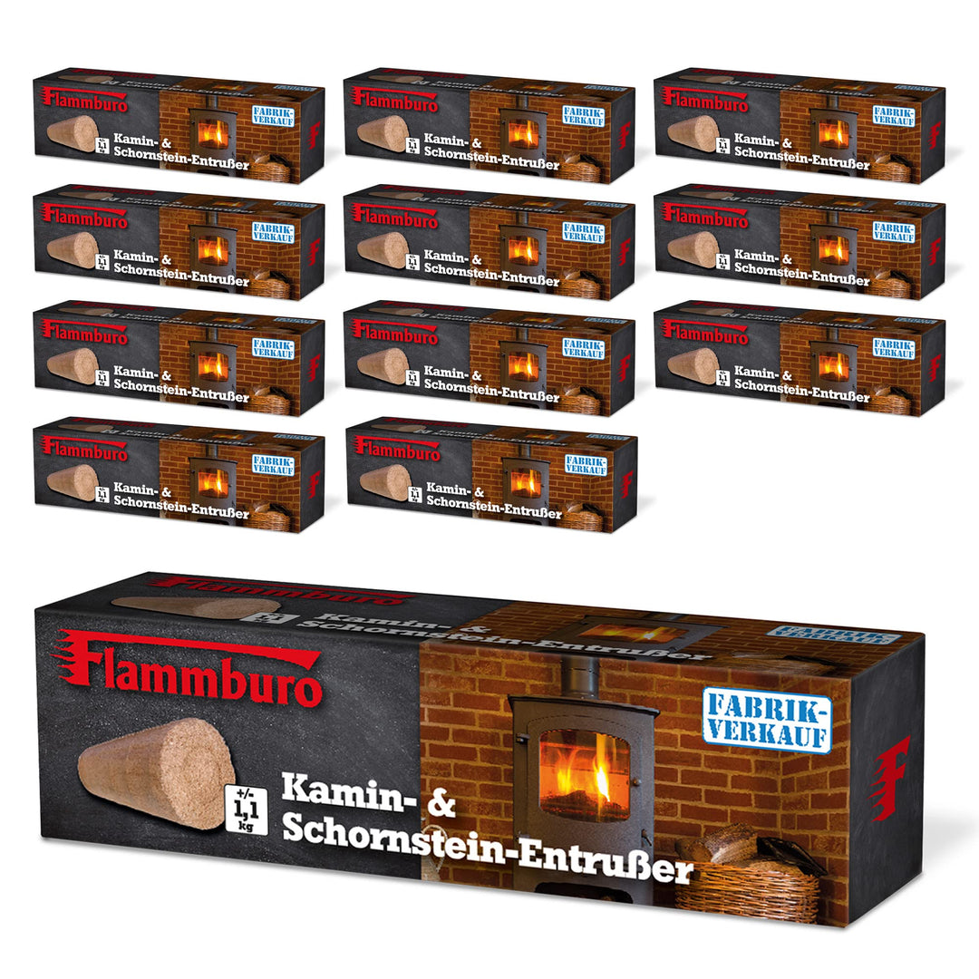 FLAMMBURO Entrusserblock - 12er Pack - Entrusser zum Entfernen von Russ im Herdfeuer, Kaminofen und