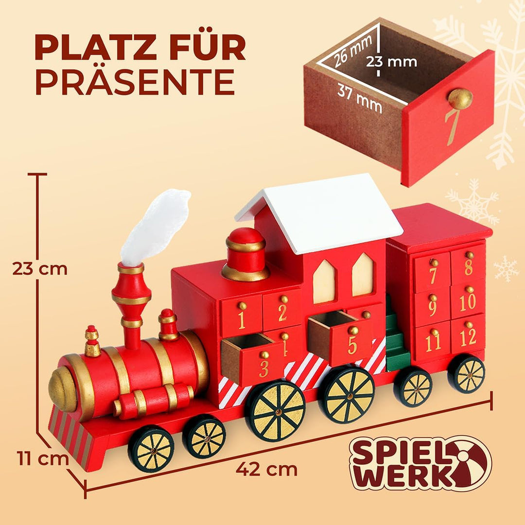 Spielwerk® Wiederverwendbarer Adventskalender Lokomotive Bunt Bemalt Zum Befüllen 24 Türchen Weihnac