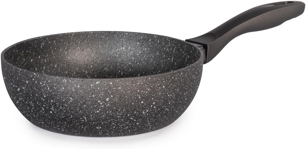 H&H Stone Grey Wok aus Aluminium mit Antihaftbeschichtung Stone, 20 cm, Induktion