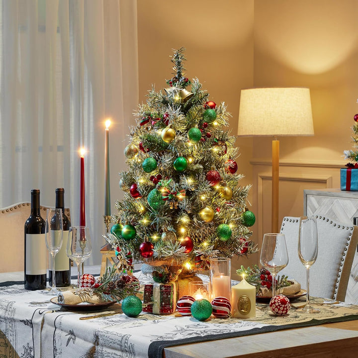 Yaheetech 2 Stück 98 cm Mini Künstlicher Weihnachtsbaum mit Schnee inkl. 50 Warmweiss LED & 70 Roten