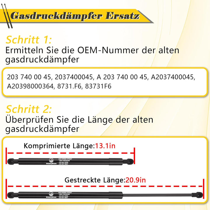 2X Heckklappe Stossdämpfer Kofferraum für Benz C-Class Combi S203 2000/05-2007/07 Gasdruckdämpfer Ga