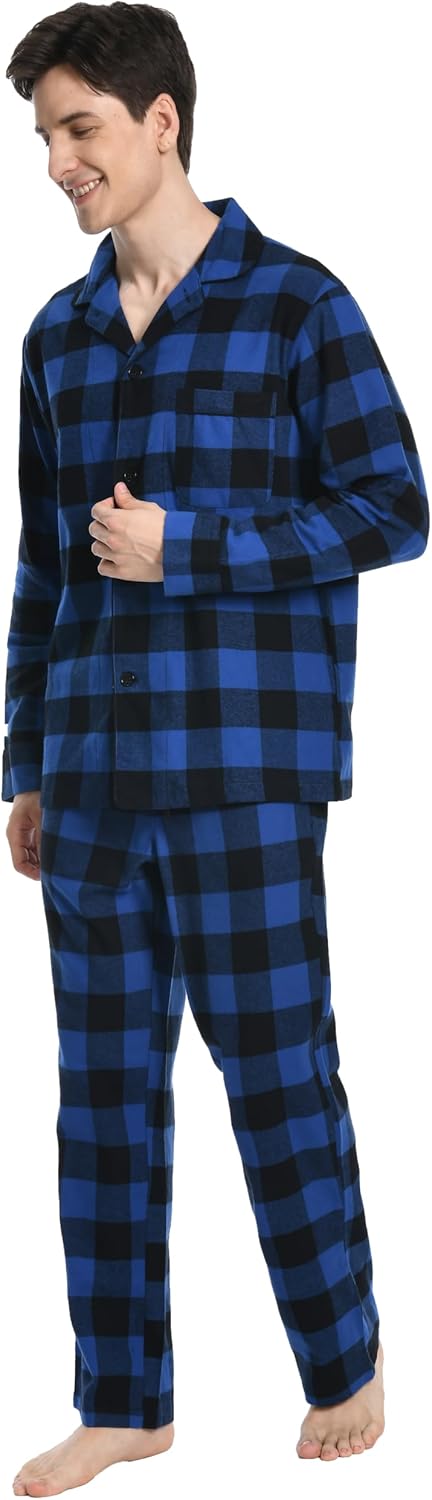 Nutria Herren Schlafanzug Flanell, 100% Baumwolle Karierter Pyjama Set Weich Warm Loungewear Nachtwä
