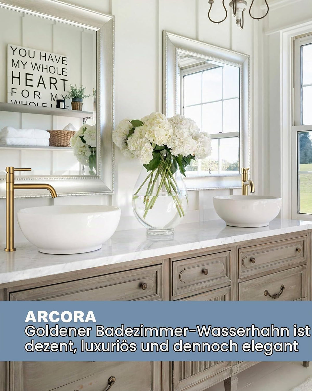 ARCORA Wasserhahn Bad,Hochdruck Waschtischarmatur Hoch aus Kupfer 360° Schwenkbar mit Auslauf Höhe 2
