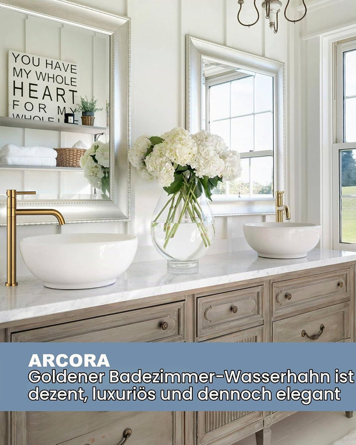 ARCORA Wasserhahn Bad,Hochdruck Waschtischarmatur Hoch aus Kupfer 360° Schwenkbar mit Auslauf Höhe 2
