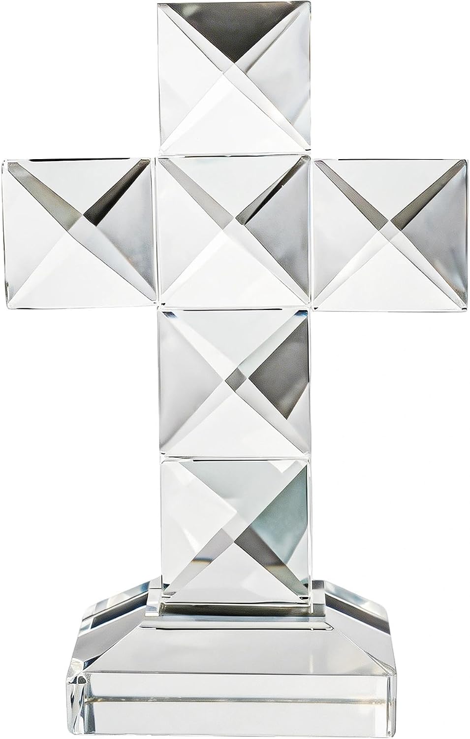 QFkris Traditionelles Kreuz mit Kristallkreuz auf Basis, 12,7 cm hoch, Glas, Tischplatte, Kreuz, chr