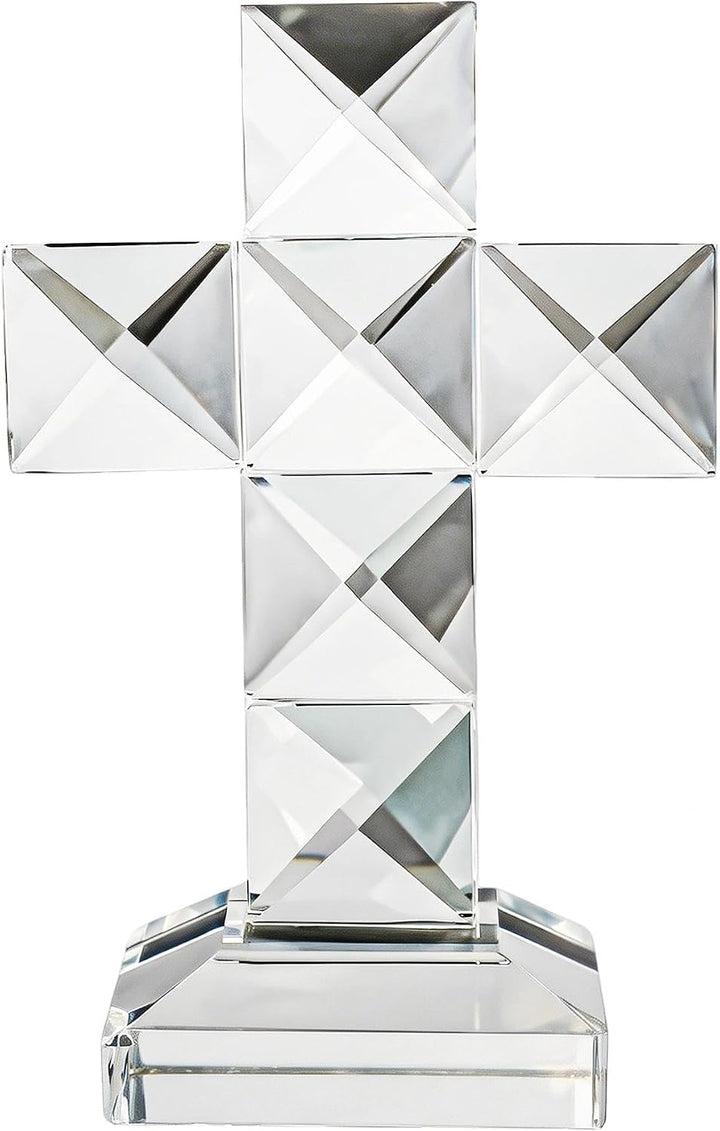QFkris Traditionelles Kreuz mit Kristallkreuz auf Basis, 12,7 cm hoch, Glas, Tischplatte, Kreuz, chr
