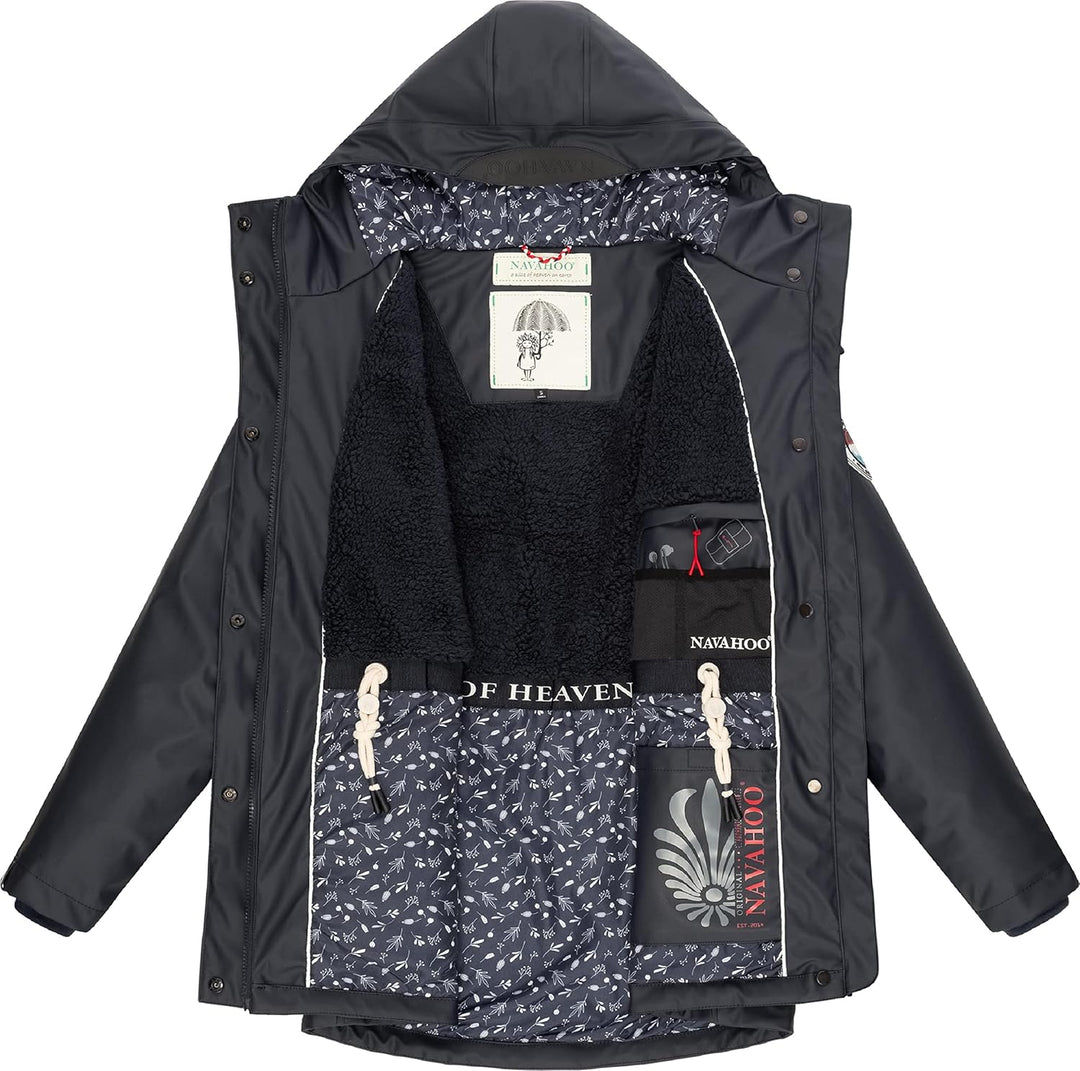 Navahoo Damen Übergangsjacke Regenmantel wasserdicht lang warm gefüttert mit Kapuze Oceans Heart XS-