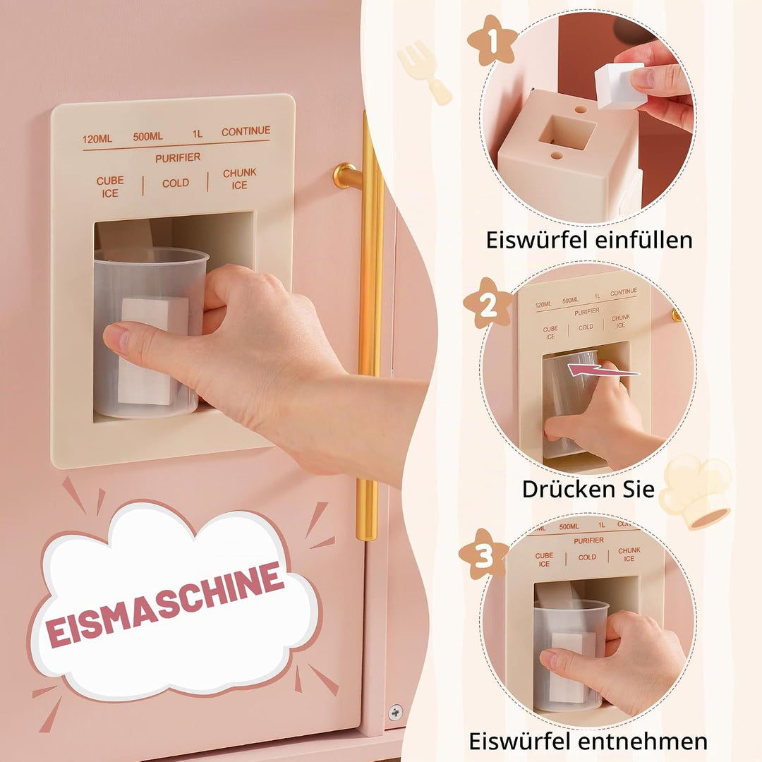 ROBUD Kinder Spielküche aus Holz, Kinder Spielzeugküche Spielset mit Brotmaschine, Ofen mit Kuchen,