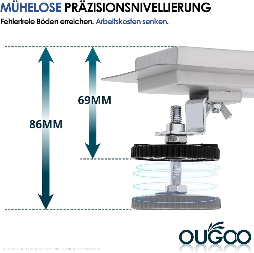 Duschrinne 60 cm 304 Edelstahl, Linearer Bodenablauf Komplettset Gitter – Gebürstet, Gitter – Gebürs