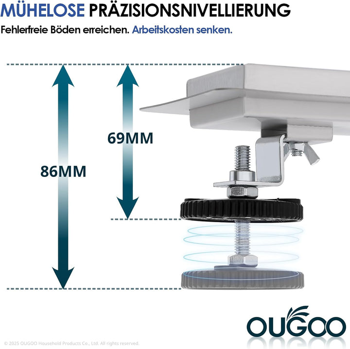 Duschrinne 60 cm 304 Edelstahl, Linearer Bodenablauf Komplettset Gitter – Gebürstet, Gitter – Gebürs