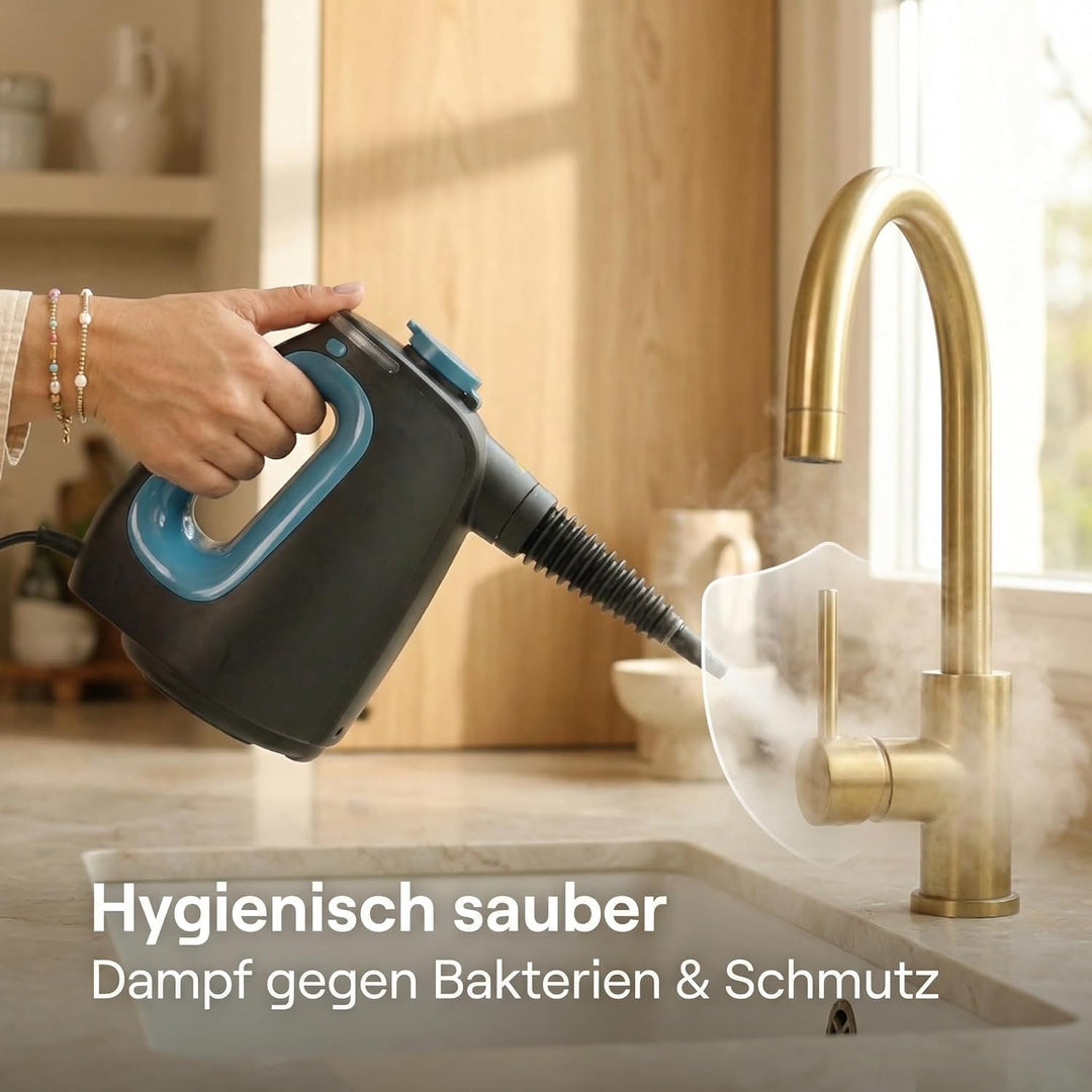 Handdampreiniger – 15 Sek. Aufheizzeit – Bis zu 30 Min. Dauerdampf – Inkl. 12 Zubehörteile – Für Bad