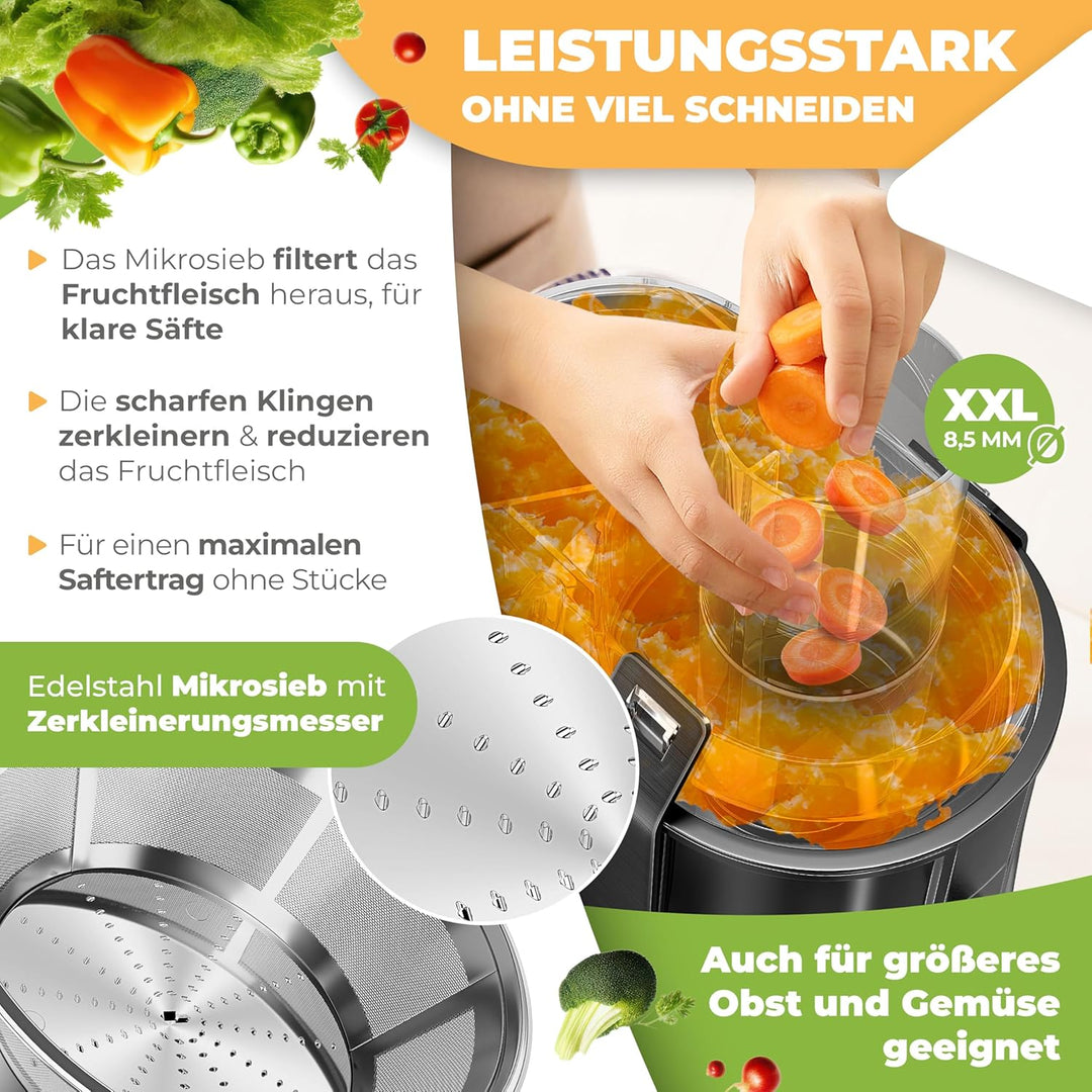KESSER® Entsafter für Obst und Gemüse aus Edelstahl 1100W grosse 85 mm Einfüllöffnung inkl. Reinigun