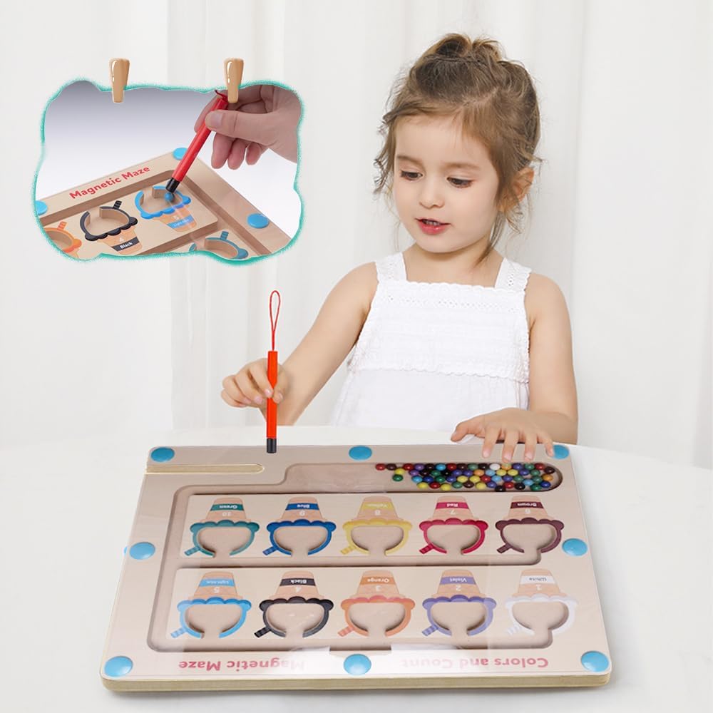 Montessori Spielzeug ab 2 3 4 5 6 Jahre Magnetspiel Labyrinth Holzspielzeug Kinderspielzeug Eiscreme
