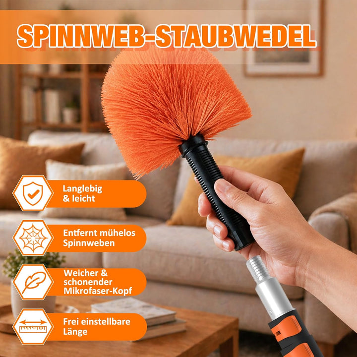 LAANPOLE 4,8m Staubwedel Teleskop Waschbar, Spinnenwebenentferner zum Reinigen, Spinnwebenbesen mit