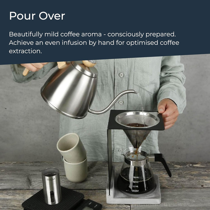 BEEM POUR OVER Kaffeebereiter Set - 4 Tassen | Edelstahl-Permanentfilter (Grösse 2), 0,5 l Glaskanne