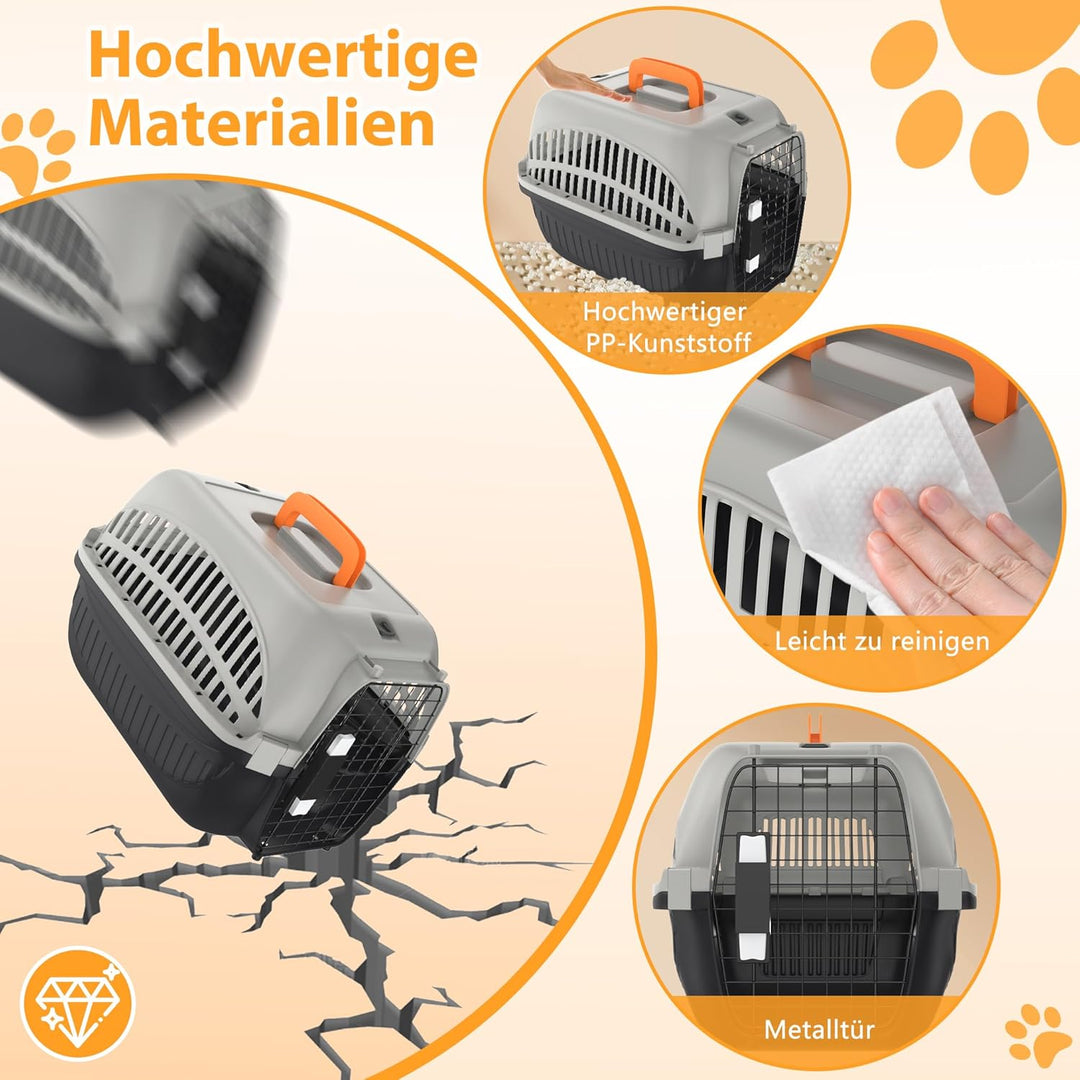 YUENFONG Transportbox Katzen 61x37x37cm Katzentransportbox für kleine Hunde, Tiertransporter aus ABS