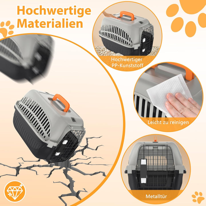 YUENFONG Transportbox Katzen 61x37x37cm Katzentransportbox für kleine Hunde, Tiertransporter aus ABS