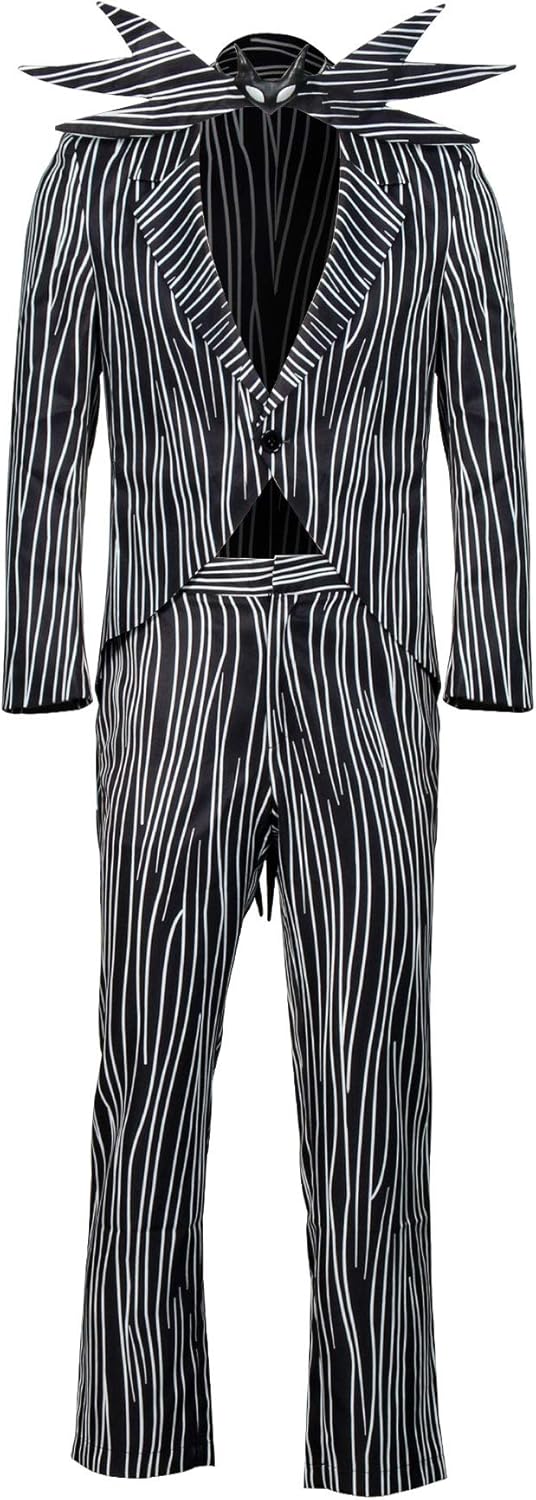 NUWIND Jack Skellington Herren Halloween Cosplay Kostüm Gestreifter Anzug mit Hose Fledermaus Fliege