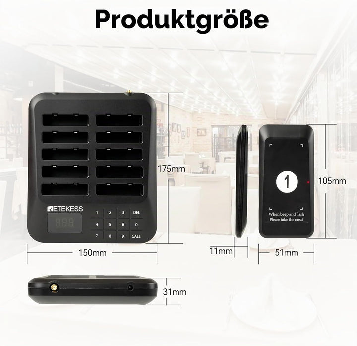 Retekess TD157 Pager Rufsystem, 400M Restaurant Pager, 2 Rufmodi, mit Vibration, Gruppenruf mit Eine