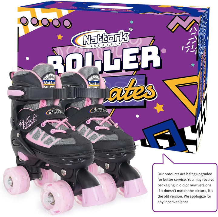 Nattork Kinder Rollschuhe für Mädchen, Jungen und Anfänger, 4 Grössen Verstellbare Rollschuhe mit Le